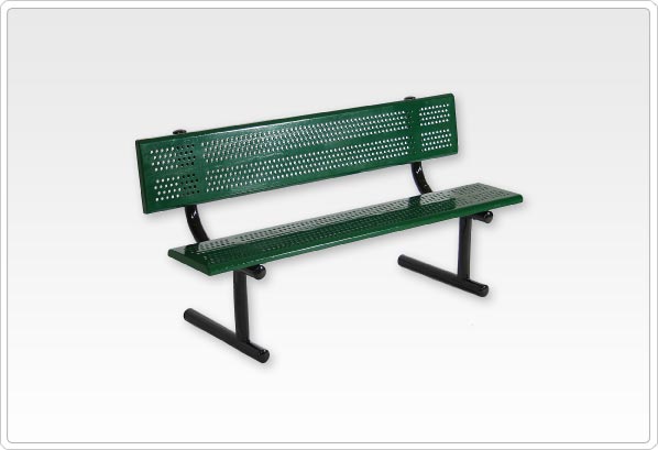 Standard Bench with Back 8ft Rolled Edge Perforated Steel Standard Bench with Back 8ft Rolled Edge Perforated Steel
