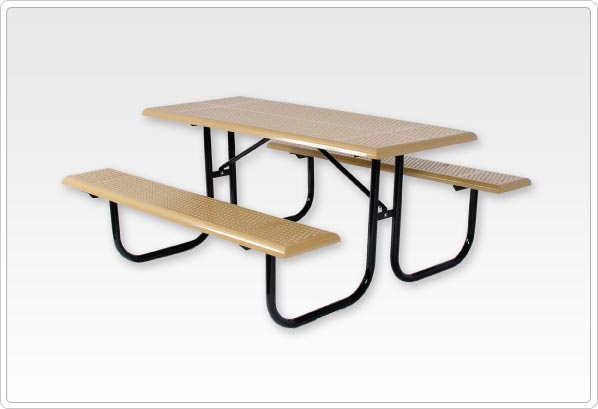 Standard Rectangular Picnic Table 6ft Beveled Edge Perforated Steel 2-3-8