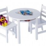 White Round Wooden Table and Chair Set for playhouse
