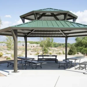hexagon duo-top shelter, hexagon shelter, square duo top shelter, square shelter, commercial shelter, shade structure, commercial shade structure, shelter structure, custom shade structure, Commercial shelter structure, park shelter