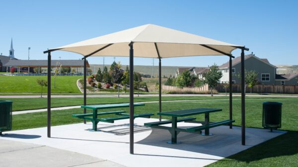 hexagon hip shade, shade structure, commercial shade structure, sail structure, custom shade structure, Commercial shade structures, shade canopy