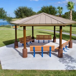 hexagon shelter, square duo top shelter, square shelter, commercial shelter, shade structure, commercial shade structure, shelter structure, custom shade structure, Commercial shelter structure, park shelter