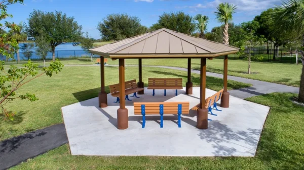 hexagon shelter, square duo top shelter, square shelter, commercial shelter, shade structure, commercial shade structure, shelter structure, custom shade structure, Commercial shelter structure, park shelter