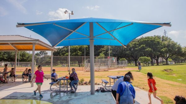 hexagon hip shade, shade structure, commercial shade structure, sail structure, custom shade structure, Commercial shade structures, shade canopy