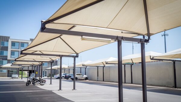 standard cantilever shade, suspended cantilever shade, T-cantilever shade, shade structure, commercial shade structure, sail structure, custom shade structure, Commercial shade structures, shade canopy