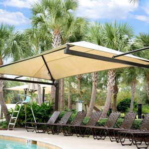 suspended cantilever shade, T-cantilever shade, hanging cantilever shade, square cantilever umbrella shade, shade structure, commercial shade structure, sail structure, custom shade structure, Commercial shade structures, shade canopy