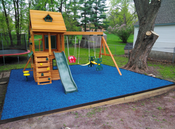 rubber mulch, shredded rubber mulch, recycled rubber, playground groundcover, safety surfacing, playground safety surfacing, ground cover for playgrounds, recycled rubber for playgrounds