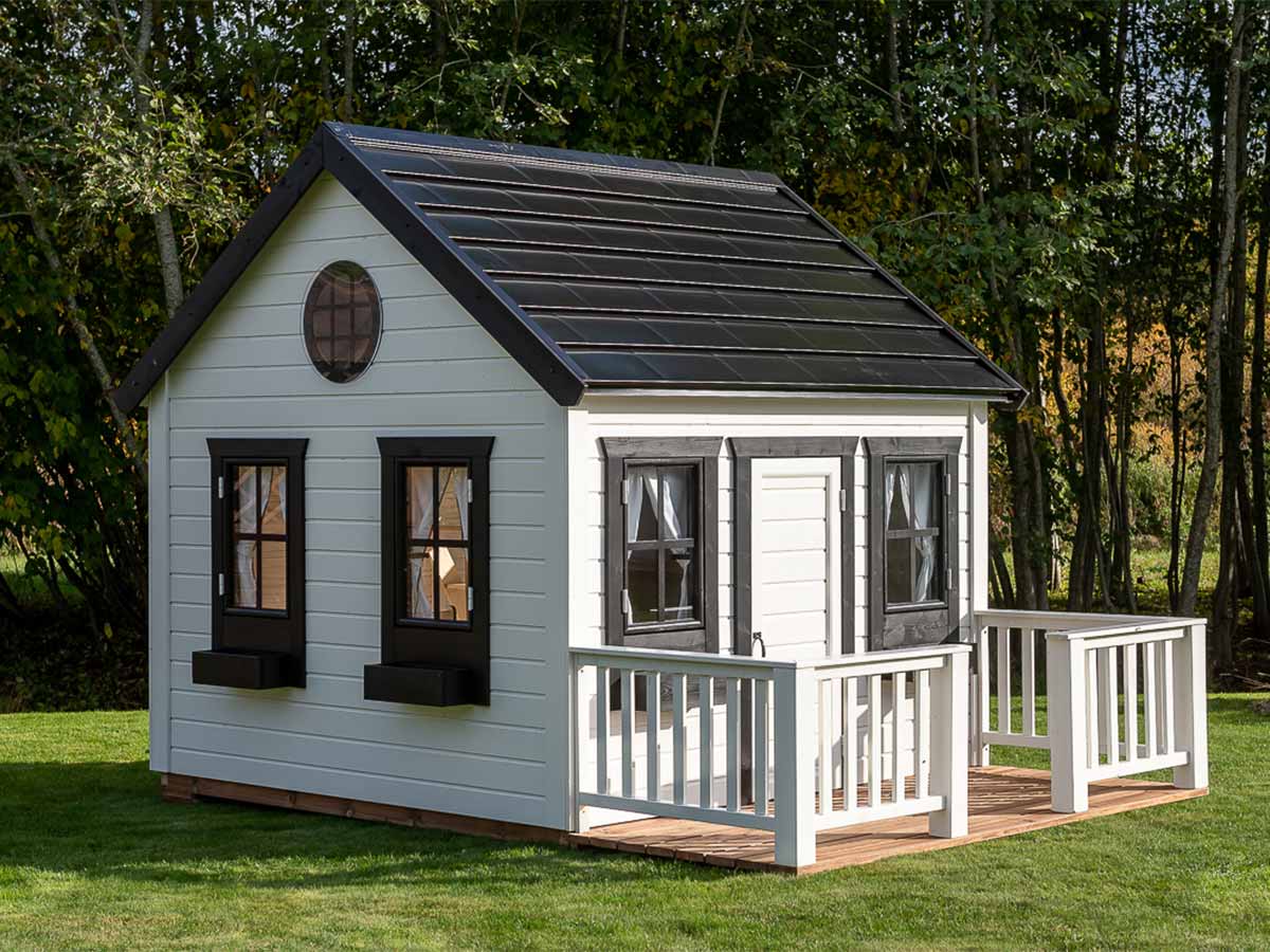 Blackbird 8x8 Black and White Wooden Kids Playhouse with Loft (view 2)