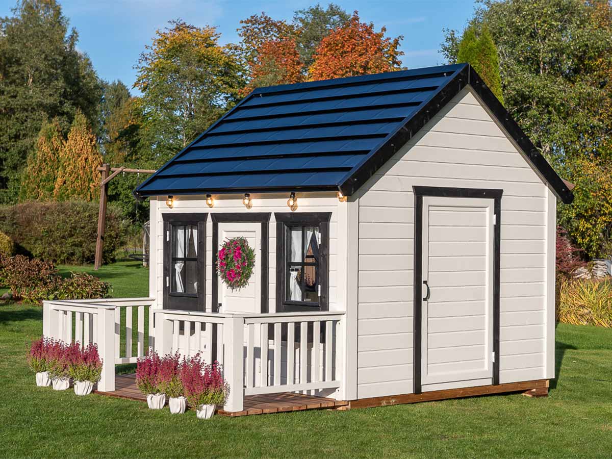 Blackbird 8x8 Black and White Wooden Kids Playhouse with Loft (view 3)