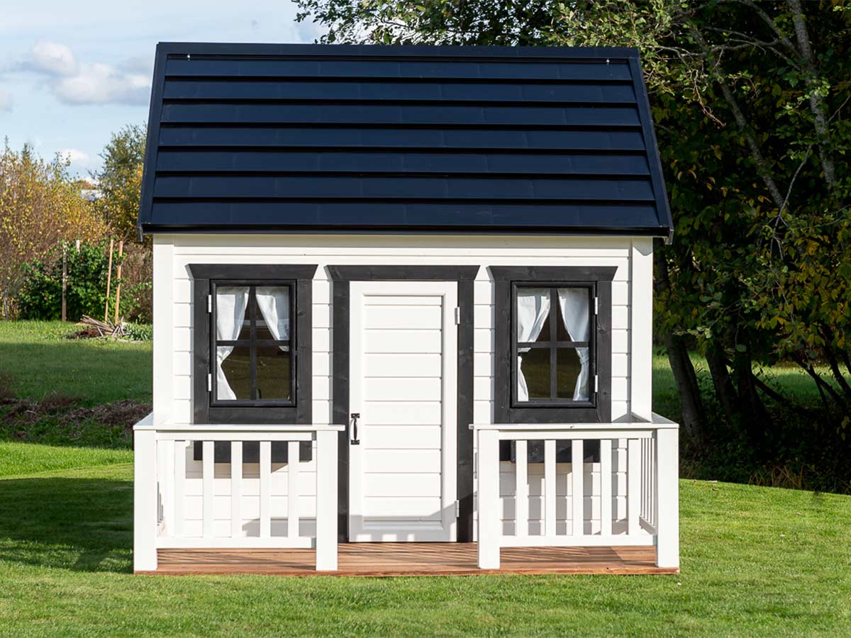 Blackbird 8x8 Black and White Wooden Kids Playhouse with Loft (view 4)