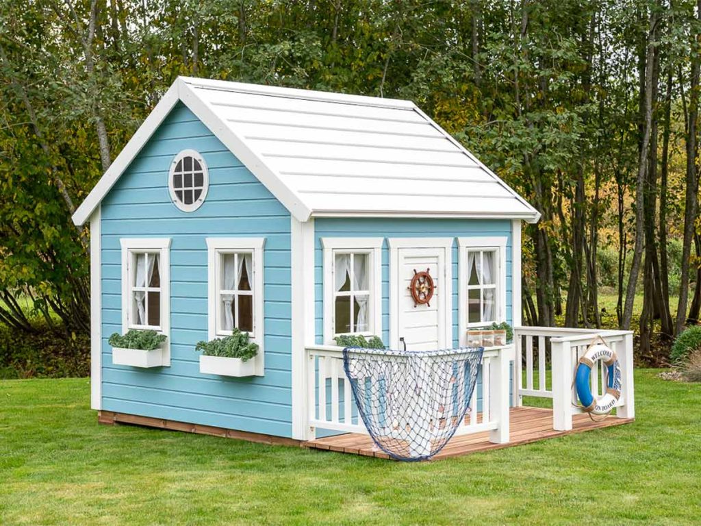 Bluebird 8x8 Blue Wooden Kids Playhouse with Loft