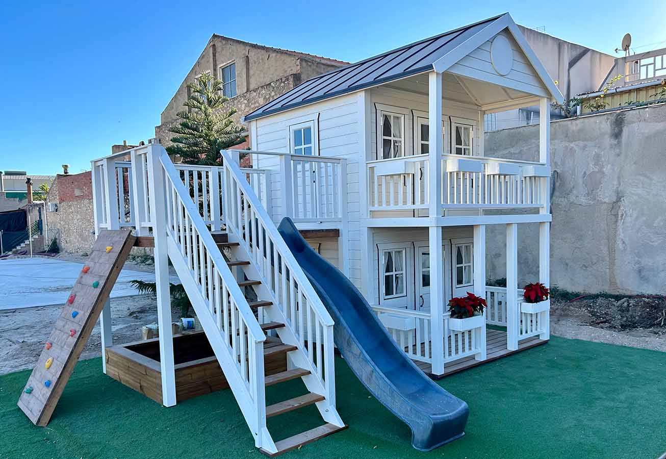 Fairy Tale Haven 8x8 Two Story Wooden Kids Playhouse with Covered Balconies (view 3)