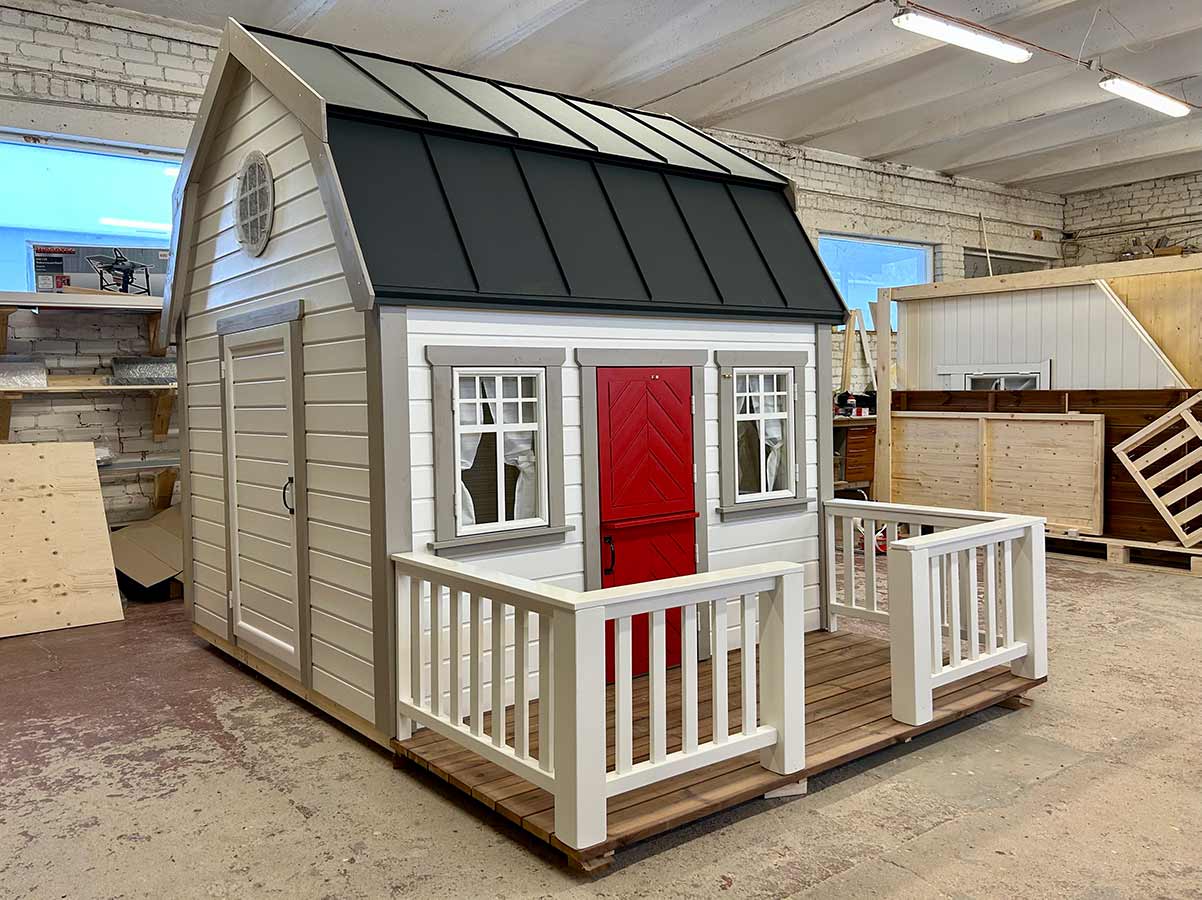 Farmhouse 8x8 Wooden Kids Playhouse with Loft and Porch (view 5)