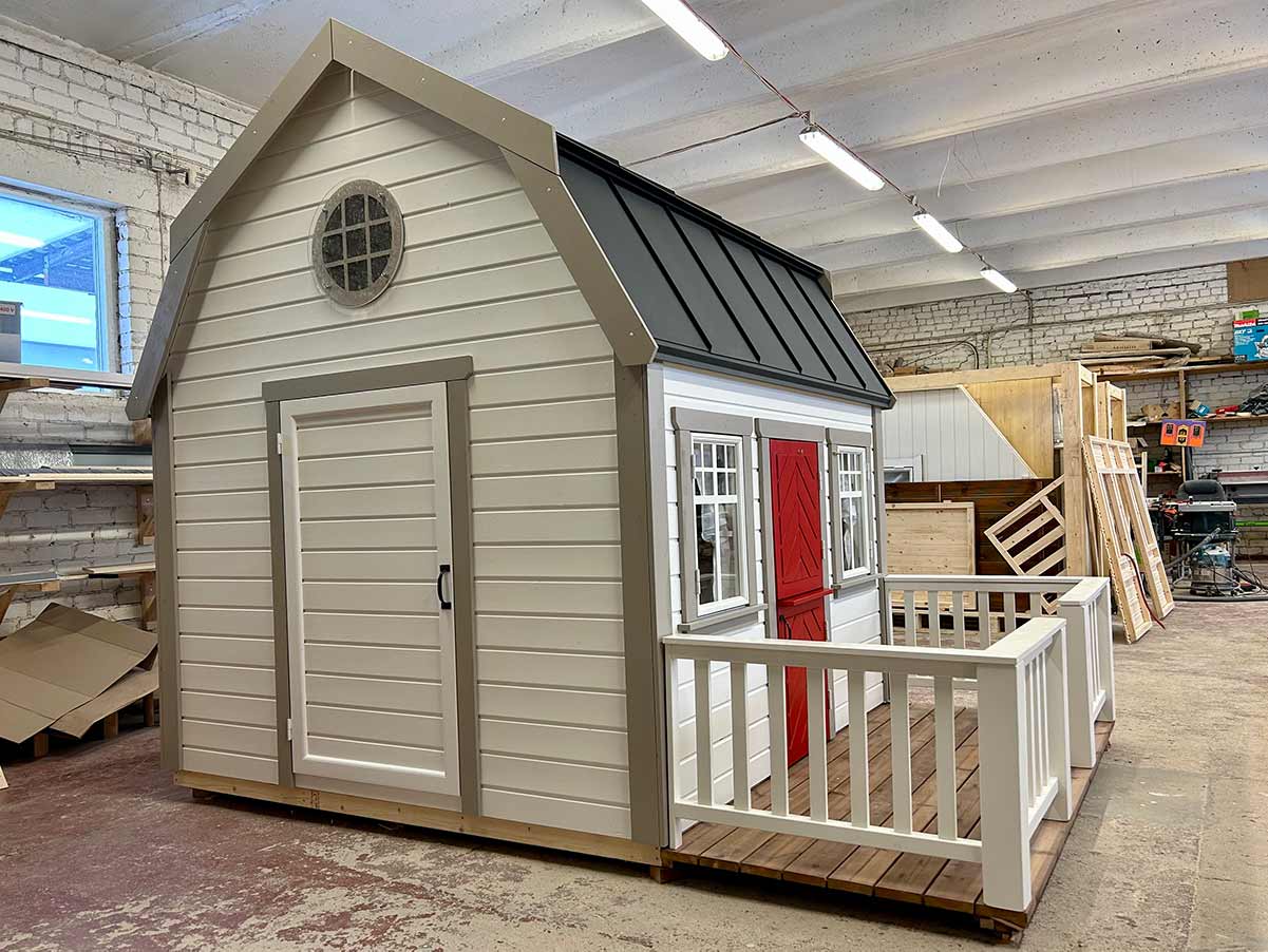 Farmhouse 8x8 Wooden Kids Playhouse with Loft and Porch (view 6)