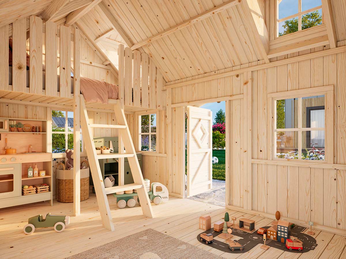 Little Farmhouse DIY Wooden Playhouse Kit with Loft (view 3)