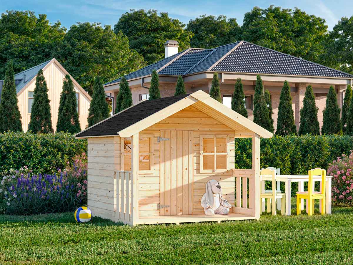 Little Hideaway DIY Wooden Playhouse Kit with Covered Porch (view 2)