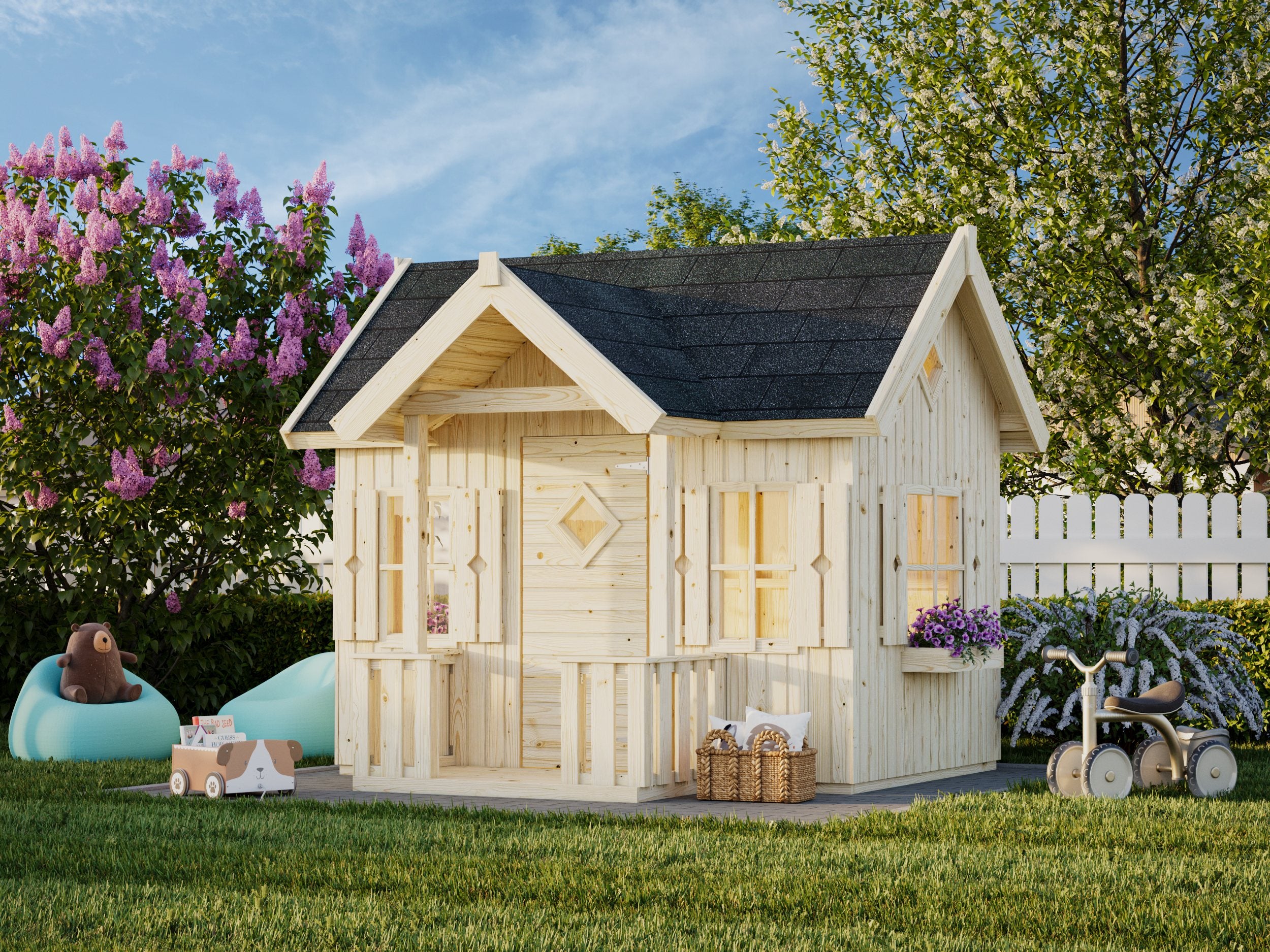 Little Residence DIY Wooden Playhouse Kit with Canopy Terrace (view 2)