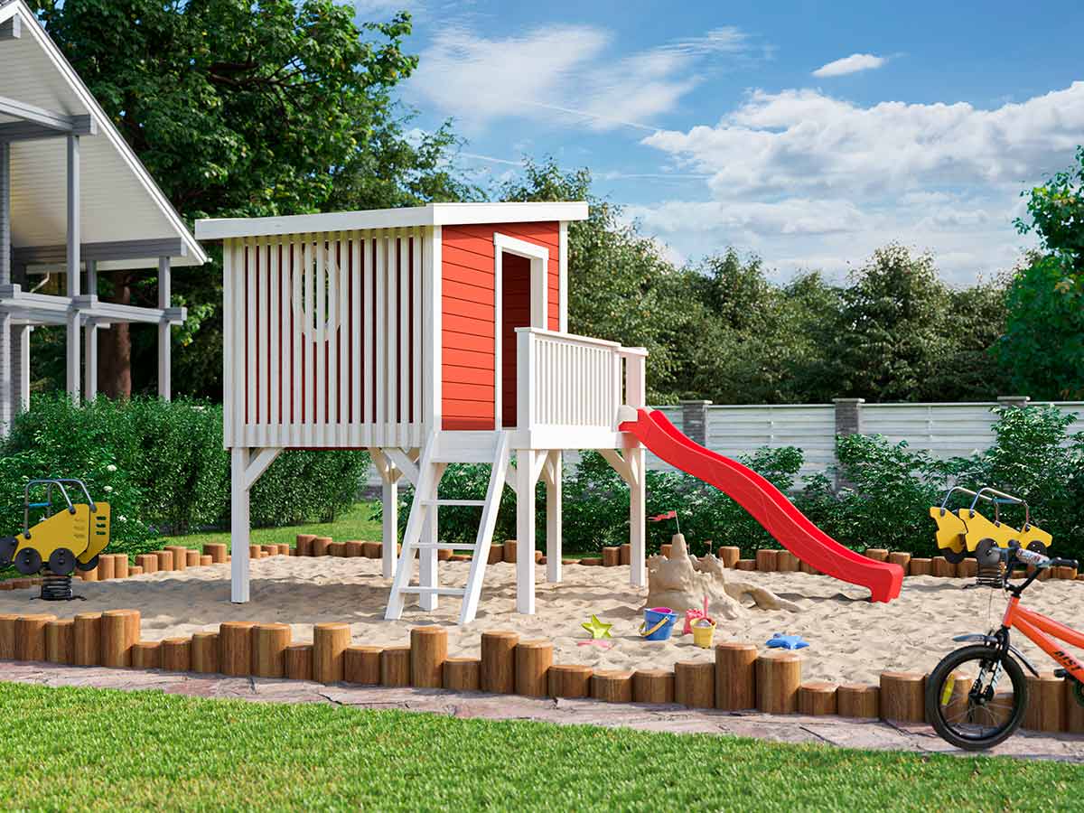 Little Tower DIY Wooden Playhouse Kit on Stilts with Slide (view 4)