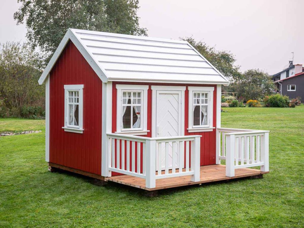 Nordic Nario 6x8 Red Wooden Kids Playhouse with Loft