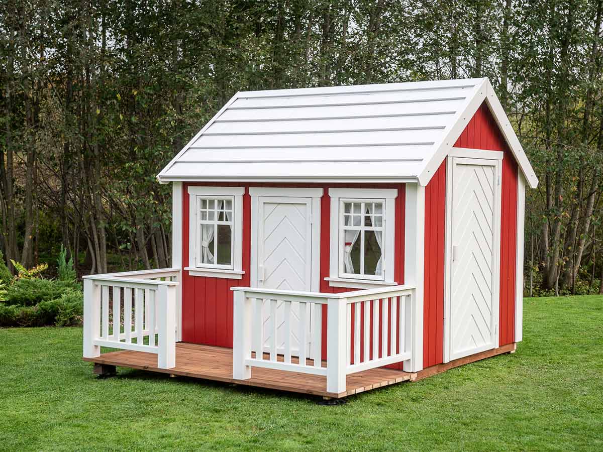 Nordic Nario 6x8 Red Wooden Kids Playhouse with Loft (view 3)
