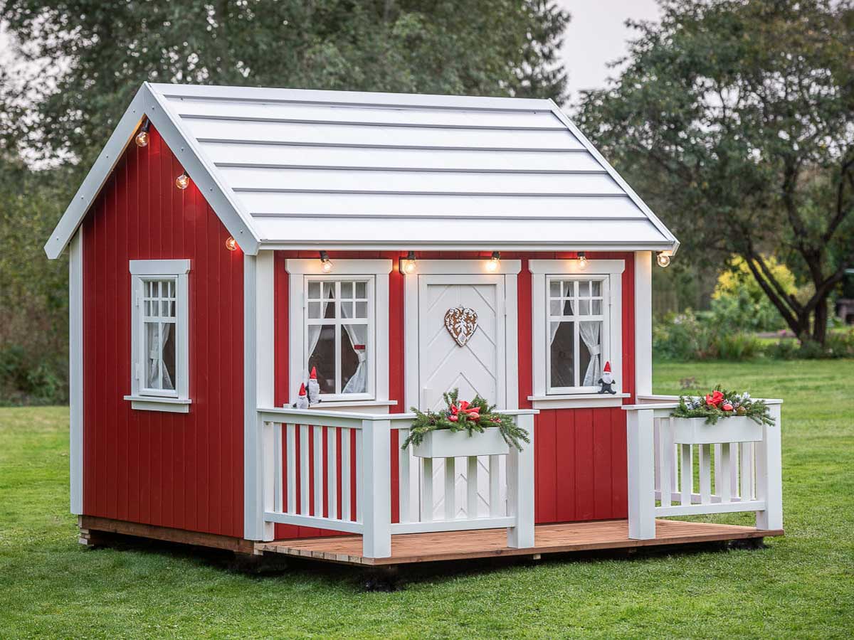 Nordic Nario 6x8 Red Wooden Kids Playhouse with Loft (view 4)