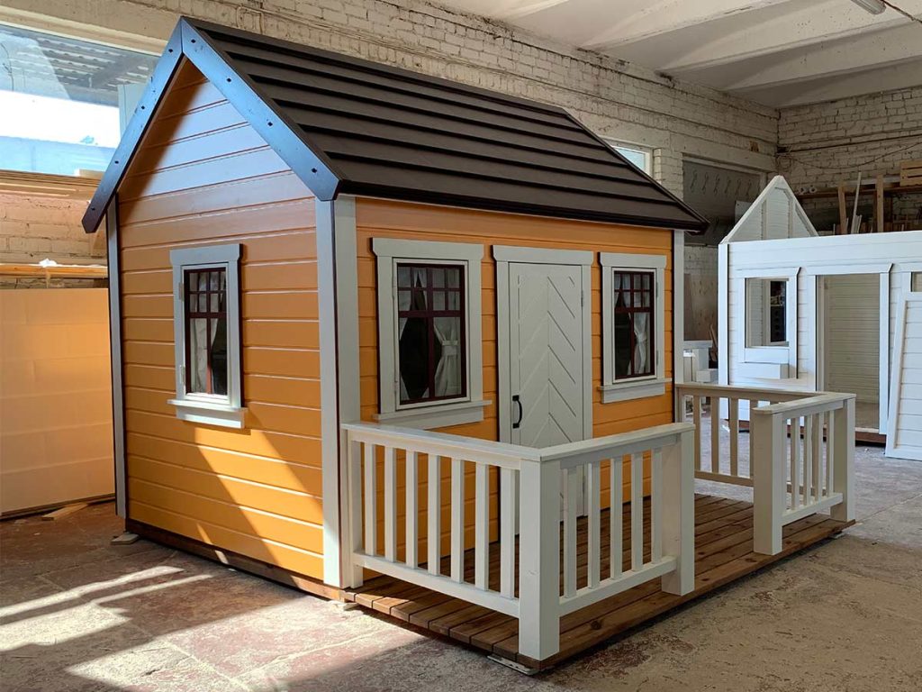 Papaya 6x8 Orange Wooden Kids Playhouse with Loft
