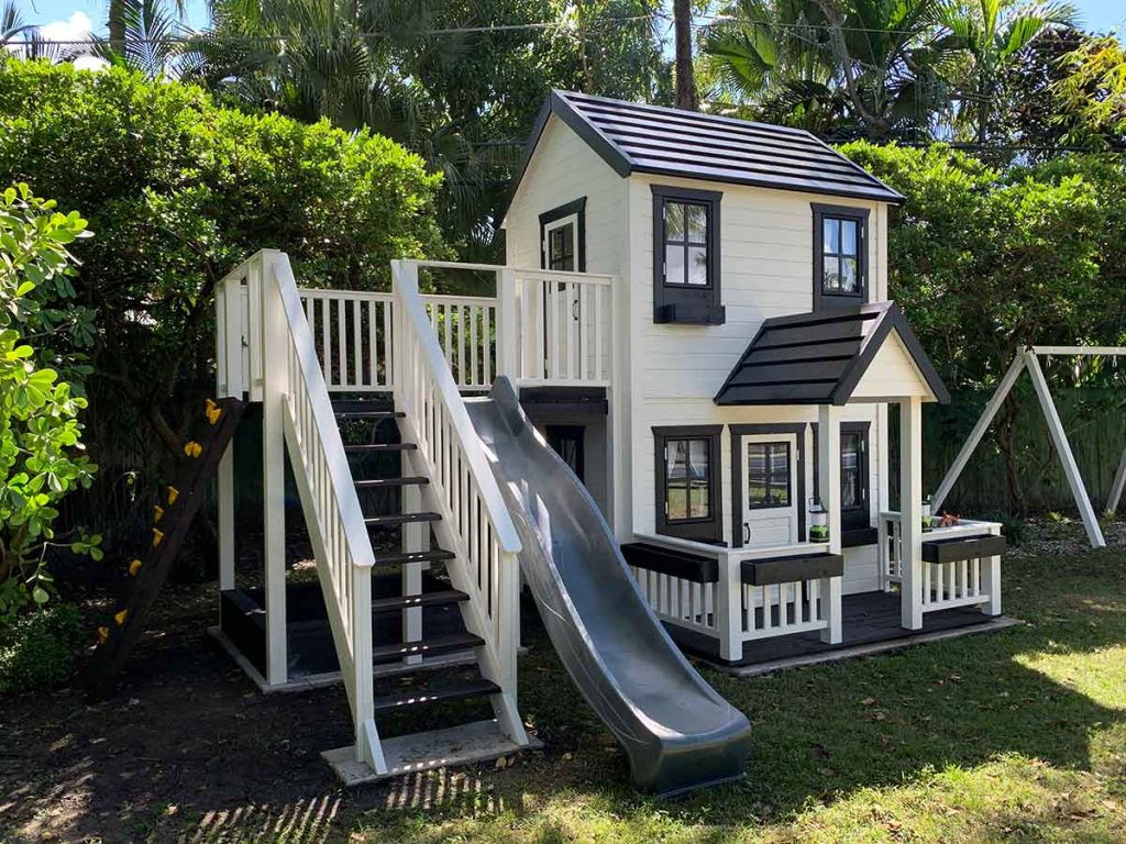 Prince 6x8 Two Story Wooden Kids Playhouse with Spiral Slide and Balcony