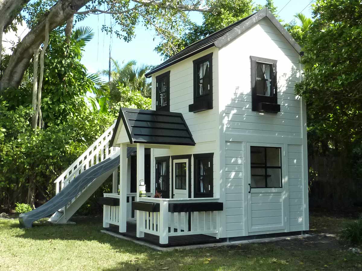 Prince 6x8 Two Story Wooden Kids Playhouse with Spiral Slide and Balcony (view 2)