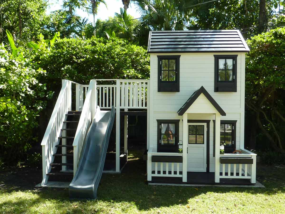 Prince 6x8 Two Story Wooden Kids Playhouse with Spiral Slide and Balcony (view 3)
