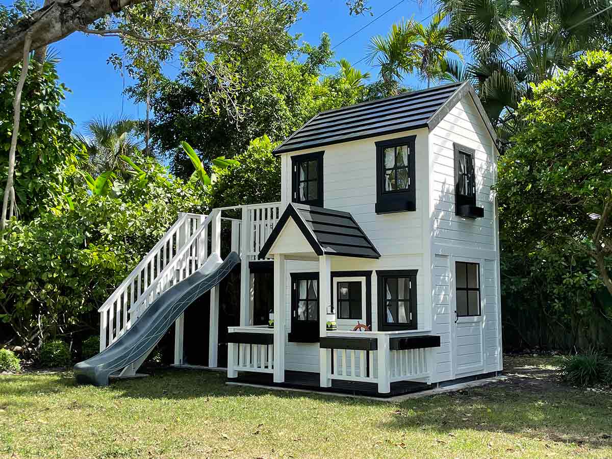 Prince 6x8 Two Story Wooden Kids Playhouse with Spiral Slide and Balcony (view 4)
