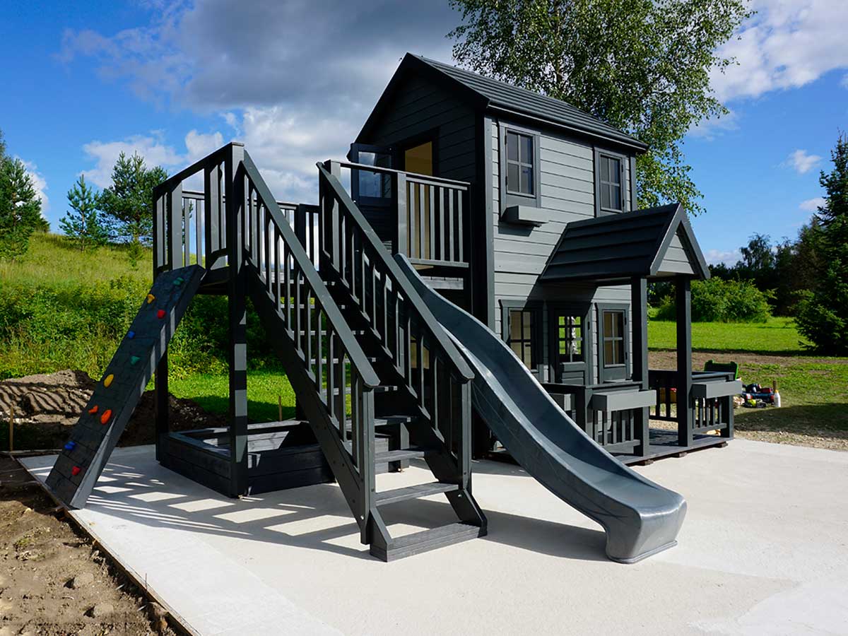 Prince 6x8 Two Story Wooden Kids Playhouse with Spiral Slide and Balcony (view 5)