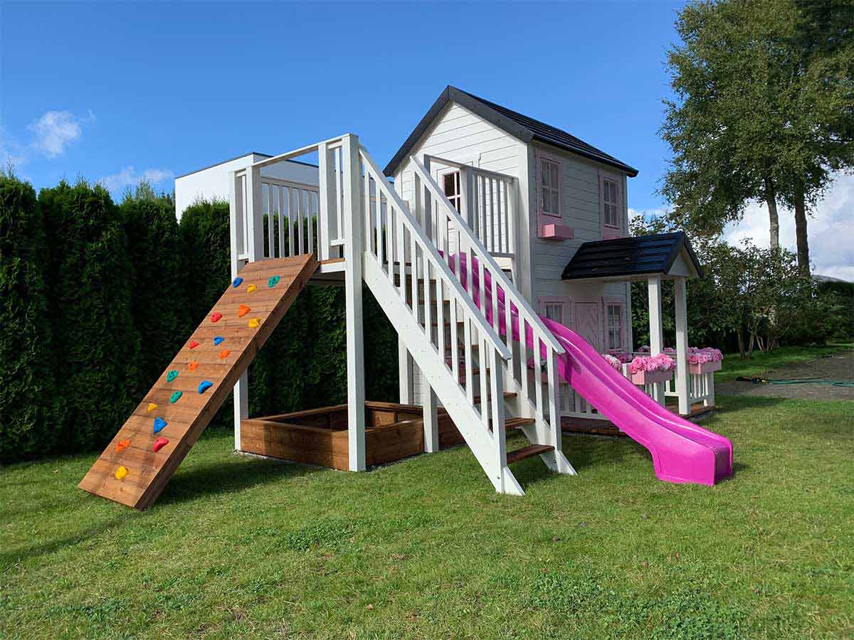 Princess 6x8 Two Story Wooden Kids Playhouse with Balcony, Slide and Swings (view 4)