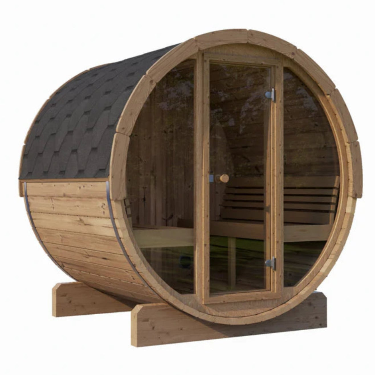 Saunalife E7G 4-Person Barrel Sauna with Glass Front