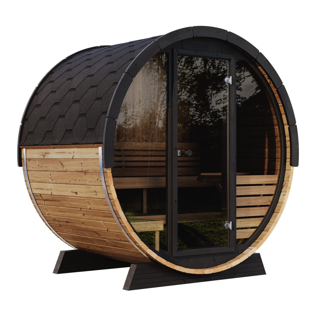 Saunalife EE6G 4-Person ERGO-Series Barrel Sauna | Glass Front