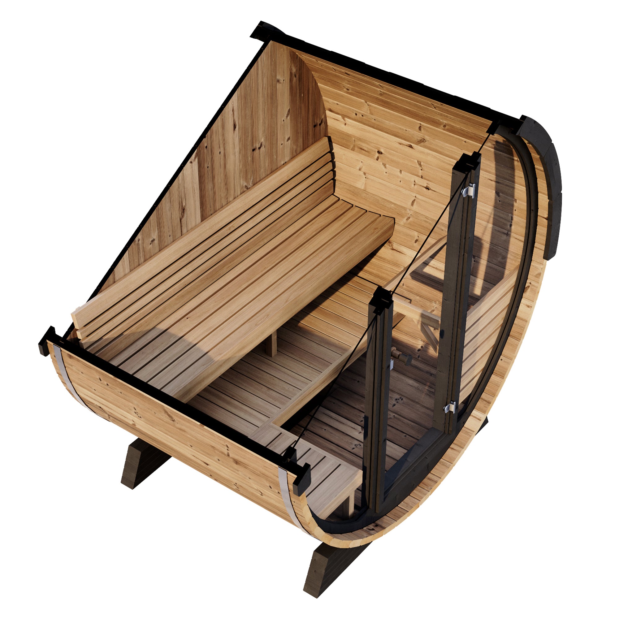 Saunalife EE6G 4-Person ERGO-Series Barrel Sauna | Glass Front (view 3)