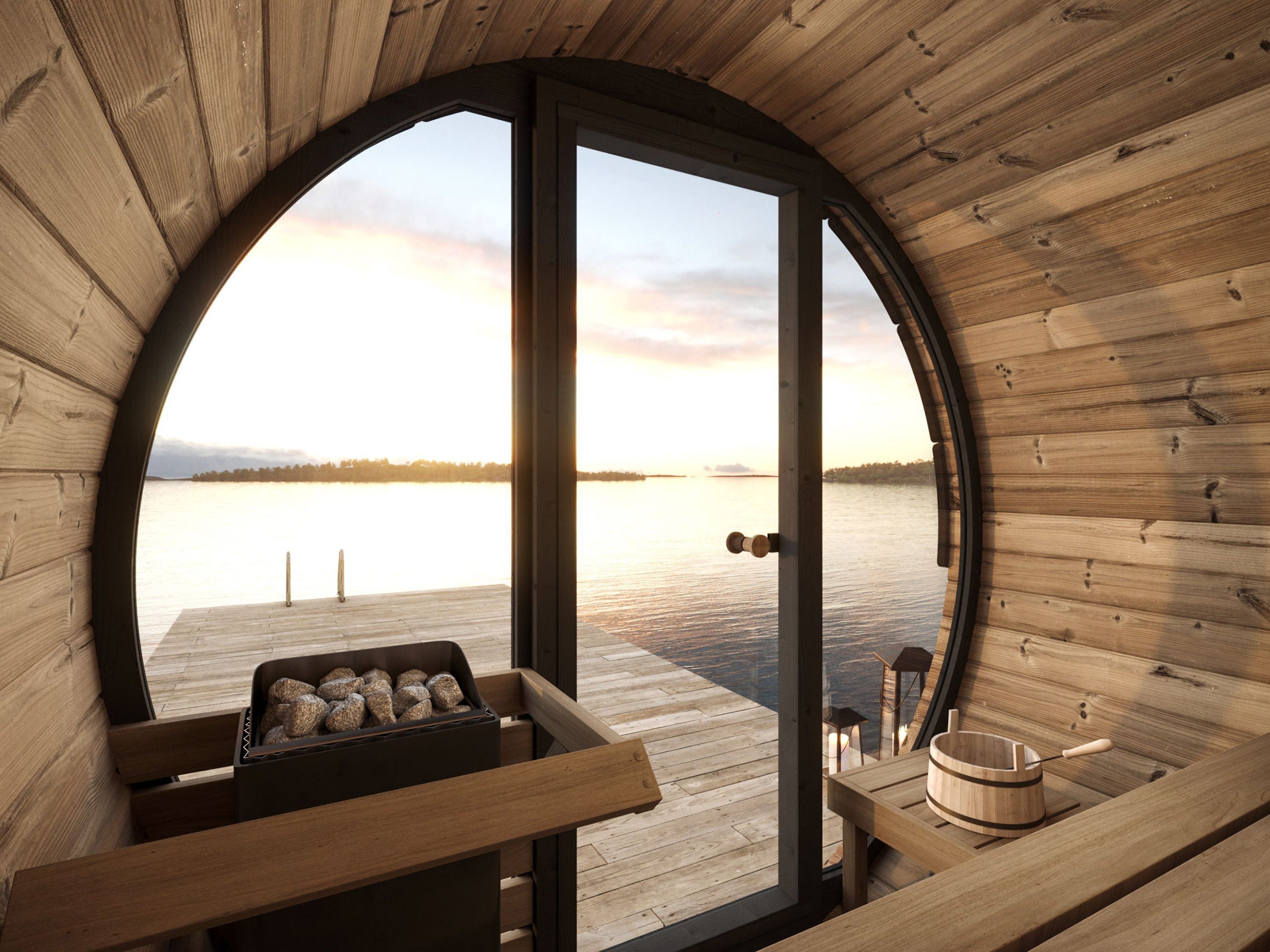 Saunalife EE6G 4-Person ERGO-Series Barrel Sauna | Glass Front (view 4)