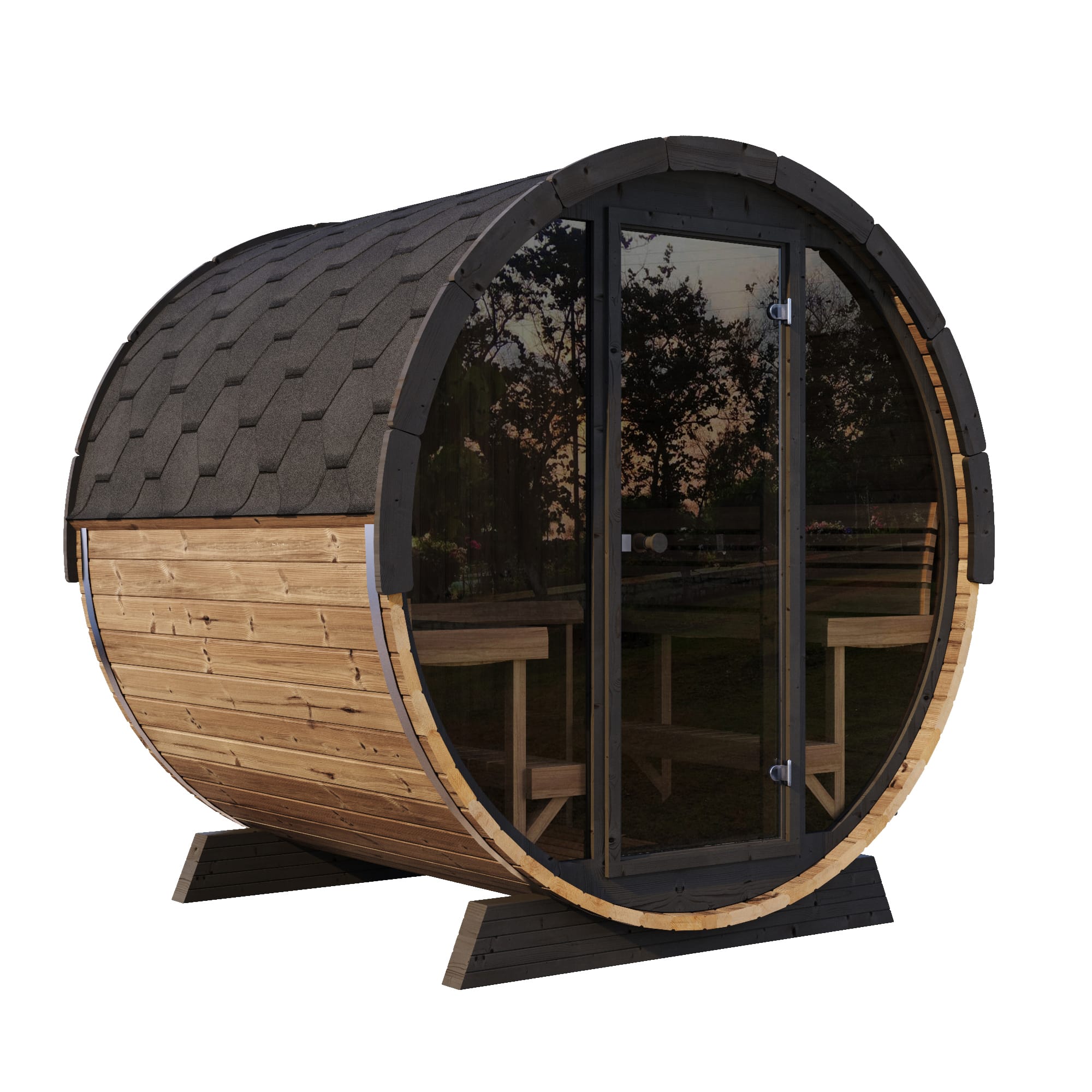 Saunalife EE8G 6-Person ERGO-Series Barrel Sauna | Glass Front