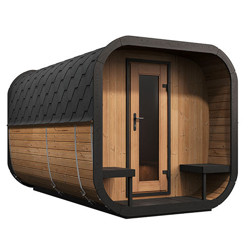 SaunaLife Model CL12GCP Outdoor Cube Sauna | Up to 8 People with Dressing Room