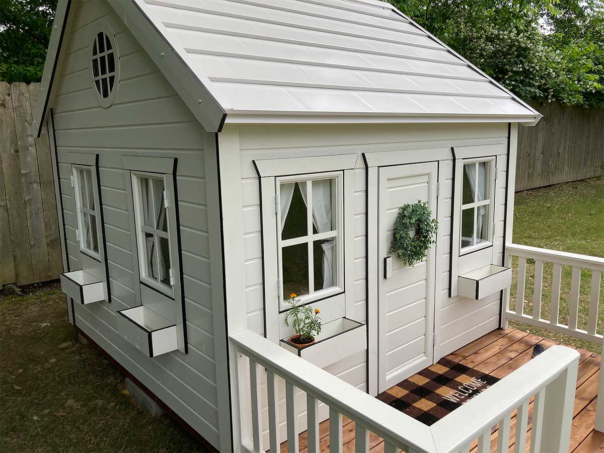 Snowy Owl 8x8 White Wooden Kids Playhouse with Loft (view 3)