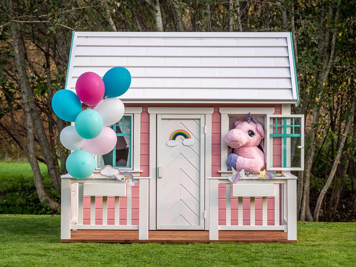 Unicorn 6x8 Pink Wooden Kids Playhouse with Loft (view 2)