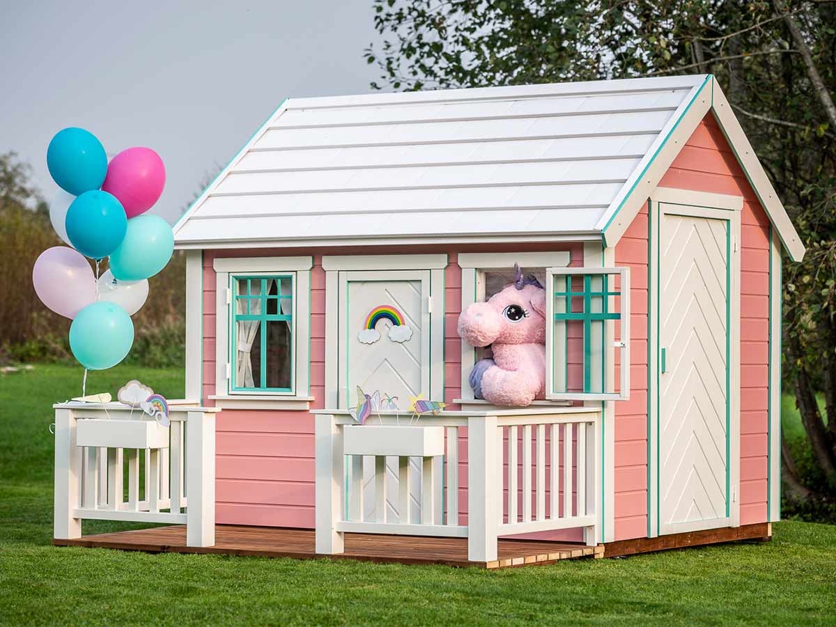 Unicorn 6x8 Pink Wooden Kids Playhouse with Loft (view 3)