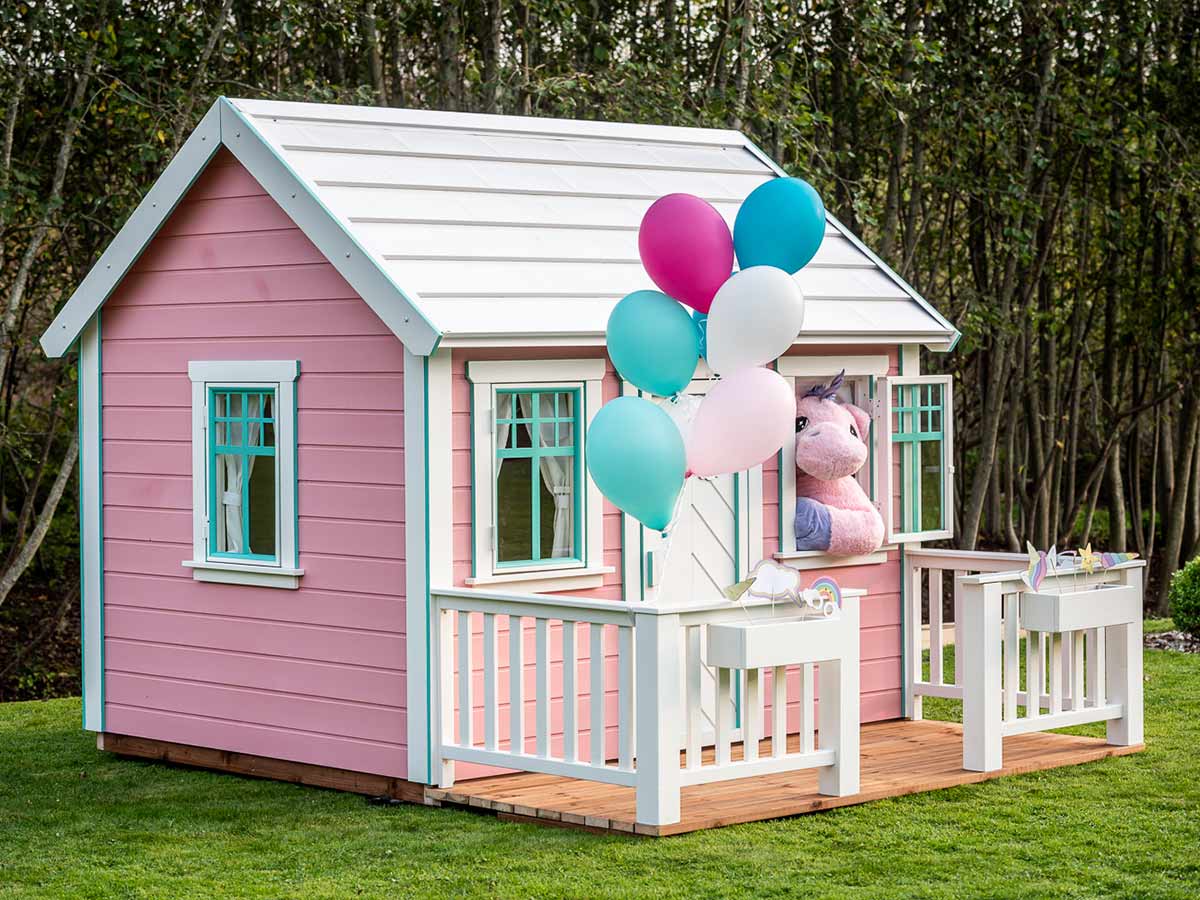 Unicorn 6x8 Pink Wooden Kids Playhouse with Loft (view 4)